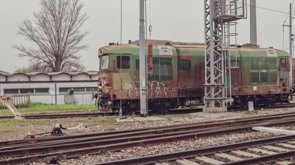 Venice Italy January 2023 Old Train Vandalized Detail — Stockvideo