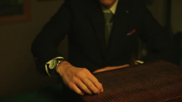 Man Briefcase Front Him Checks Time Nods Head Affirmation — Stok video