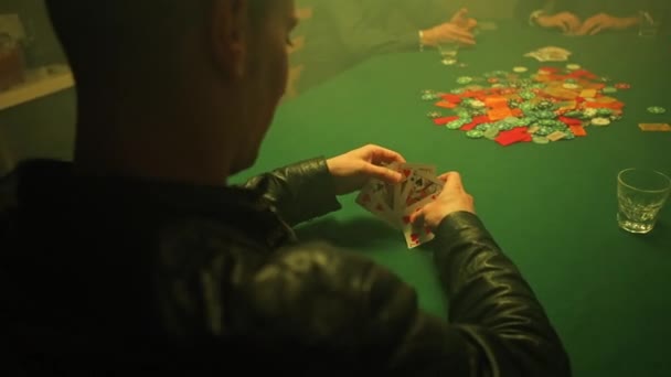 Poker Players Disappointed Look Drops Cards Table Game — Stockvideo