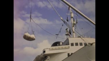 Copenhagen, Denmark may 1968: Historical footage of ships sailing at sea in the 60s.