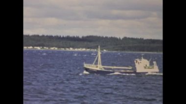 Copenhagen, Denmark may 1968: Historical footage of ships sailing at sea in the 60s.