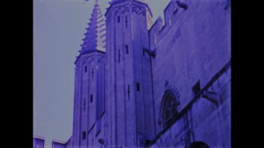 Pakostane, Croatia May 1968: A historic video that captures the intricate architecture of a medieval church. Experience the beauty and details of this historic building as it was in the 70s.