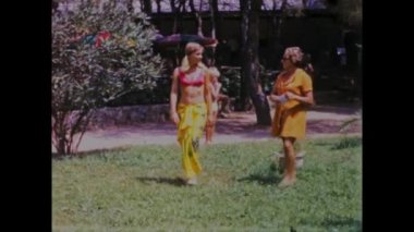 Pakostane, Croatia May 1968: Vintage footage of people on a camping vacation in the 1970s.
