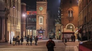 Ferrara, Italy 16 February 2023: A cinematic view of the historic center of Ferrara at night, showcasing its charming streets and architecture.