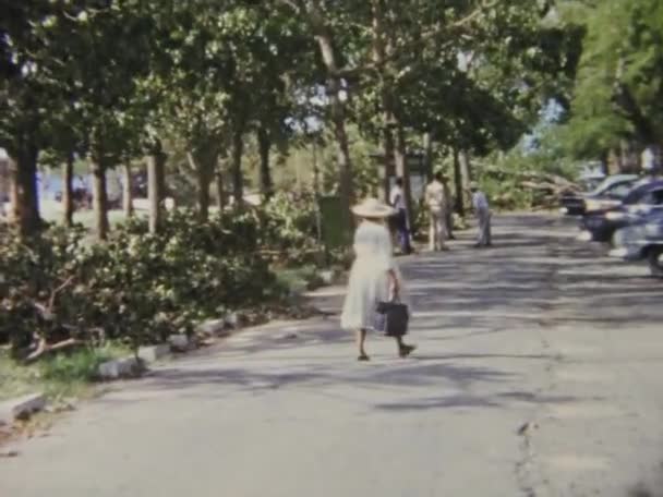 1975年6月 瓜德罗普岛圣安 一场龙卷风袭击后 瓜德罗普岛被毁 建筑物被毁 街道被淹的戏剧性镜头 — 图库视频影像