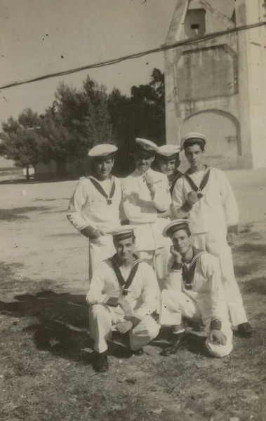 Rome Italy May 1941 Group Portrait Youthful Sailors Evoking Memories — стоковое фото