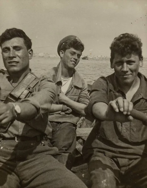 Рим Италия Май 1951 Группа Итальянских Моряков Стажеров Грести Унисон — стоковое фото