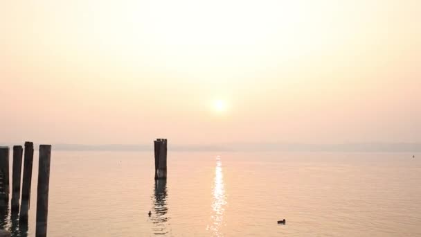 Seja Cativado Pela Beleza Lago Garda Como Sol Põe Neste — Vídeo de Stock