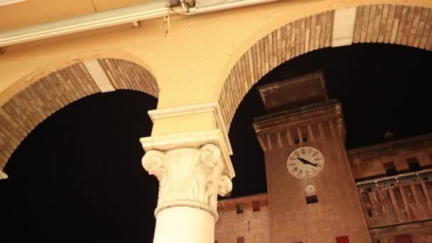 Detail Ferrara Castle Clock Night — Stock Video
