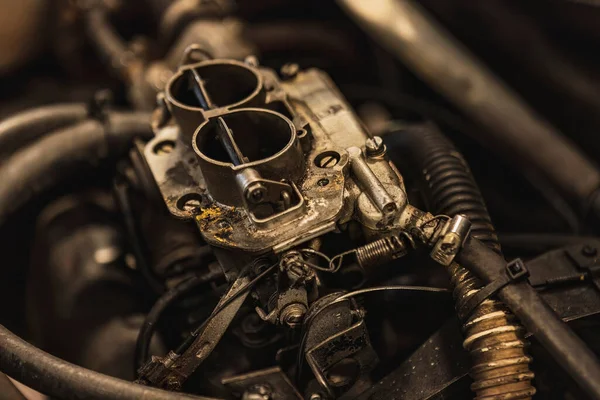 Primer Plano Carburador Motor Coche Clásico — Foto de Stock
