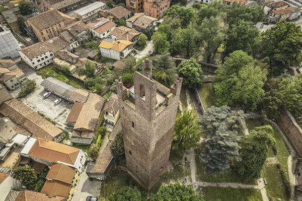 stock image A captivating aerial view of Rovigo city highlighting its iconic and historic tower, a symbol of Italy's rich heritage.