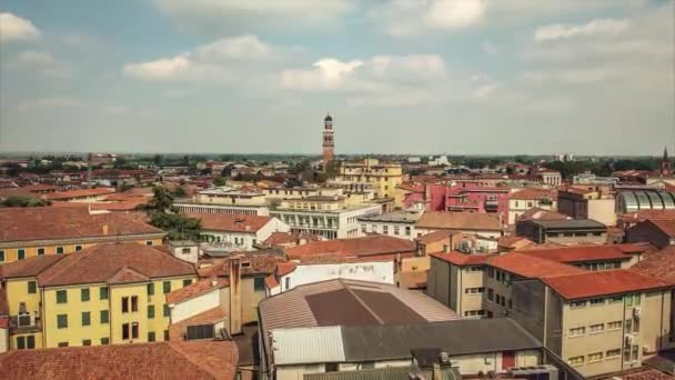 魅惑的なイタリアの都市であるロビゴの美しい建築と活気ある都市生活を紹介する空中ビデオを魅了する — ストック動画