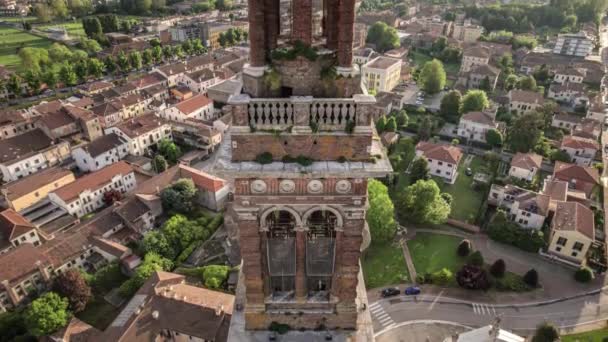 Fantastiska Flygbilder Santa Sofia Bell Tower Lendinara Fängslande Solnedgång — Stockvideo