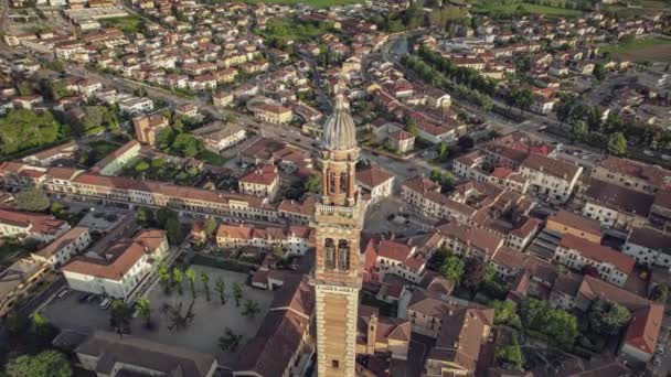 Stunning Aerial Footage Santa Sofia Bell Tower Lendinara Captivating Sunset — Stock Video