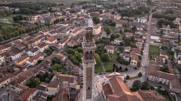 Stunning Aerial Hyperlapse Circling Iconic Santa Sofia Bell Tower Lendinara — Stock Video