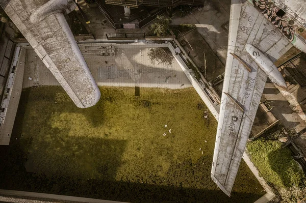 Egy Lenyűgöző Légi Felvétel Egy Elhagyatott Repülőgépről Felülről Lefelé Nézve — Stock Fotó