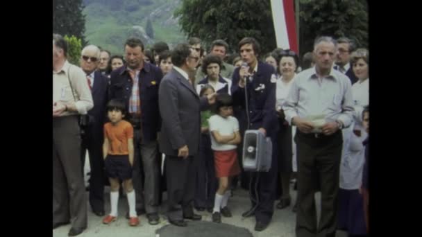 Bellinzona Olaszország Május 1975 Capture Vibrive Atmosphere Historic Outdoor Inauguration — Stock videók