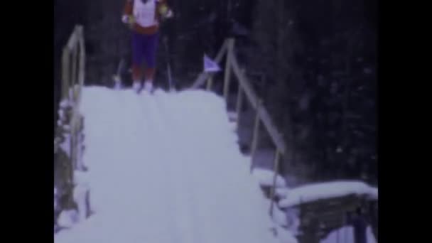 Canazei Italy December 1980 Capture Exhilarating Sight Cross Country Skiers — Stock Video