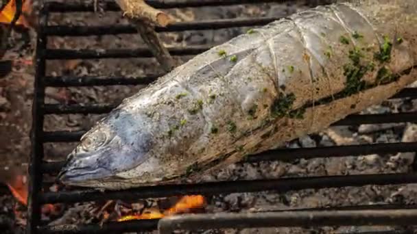 一个展示烤扁桃体鱼过程的视频剪辑 — 图库视频影像