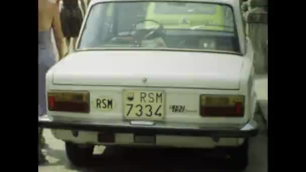 San Marino Ιταλία Μαΐου 1977 Ιστορικό Υλικό Αυτοκινήτου Πινακίδα Κυκλοφορίας — Αρχείο Βίντεο