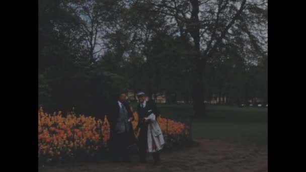 1949년 1949년 정원에서 여유롭게 산책하는 노인들을 보여주는 역사적인 — 비디오