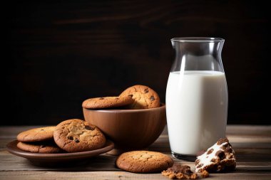 Rahatlatıcı bir başlangıç için mükemmel taze bisküviler ve bir bardak sütle dolu tatmin edici bir sabah sahnesi..