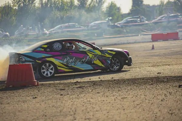 Villamarzana September 2023 Intense Car Race Capturing Thrill Drifting Challenging — Stock Photo, Image