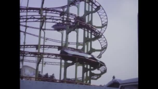 Hernes Germany May 1974 Vintage 1974 Footage Thrilling Rollercoaster Cranger — Stock Video