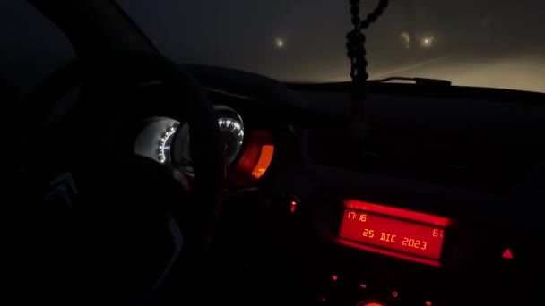 Rovigo Talya Ocak 2024 Sisli Bir Gecede Araba Sürerken Arabanın — Stok video