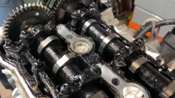 Vista Dettagliata Motore Coperto Sporcizia Depositi Carbonio — Video Stock