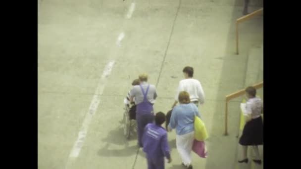 Velburg Germany June 1975 Vintage Footage Person Wheelchair Leaving Airport — 图库视频影像