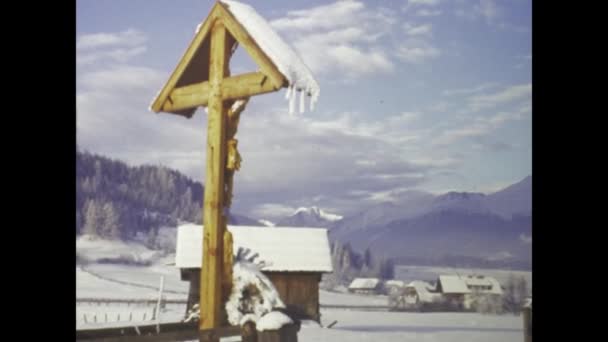 Dolomites Italy January 1978 Breathtaking Snowy Panorama Dolomites Winter Capturing — Stok Video