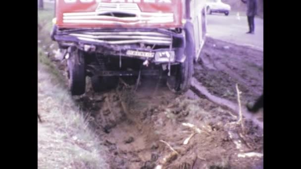 Paris France May 1975 Damaged Truck Aftermath Road Accident Scene — Stock Video