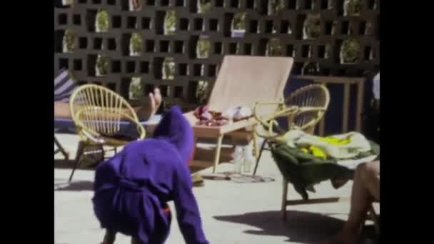 Fuerteventura Spain June 1975 Delightful Moments Captured Kids Enjoy Poolside — Stock Video