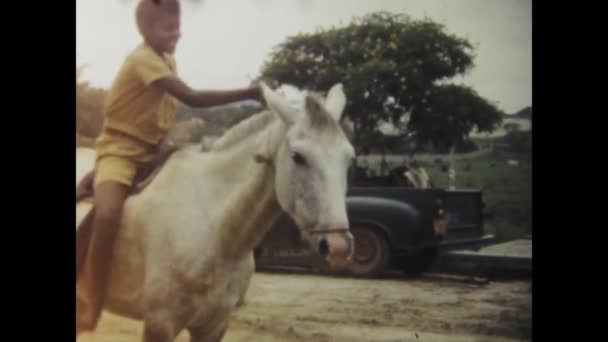 巴西巴西利亚1969年6月 一张20世纪60年代巴西村庄与人 车辆和动物一起忙碌的生动快照 记录了日常生活 — 图库视频影像