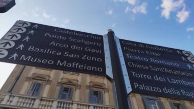 Verona, İtalya 1 Ocak 2025: İtalya 'nın Verona kentindeki ana eğlence merkezlerinin yerini gösteren turist tabelası