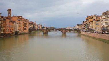Florence, İtalya 1 Ocak 2025: Kuş Floransa, İtalya 'daki Ponte Santa Trinita Köprüsü üzerinde uçuyor