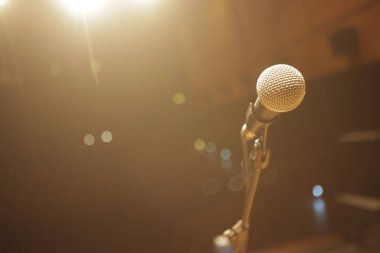 Sahnede mikrofon hazır bekliyor. Sahne ışıklarının sıcacık parıltısında bir sanatçıyı bekliyor.