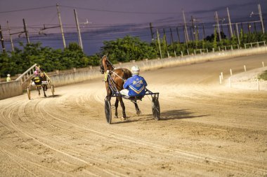 Padua, İtalya 18 Temmuz 2025, iki somurtkan at yarışı pistinde yarışıyor.