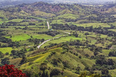 Montaa redonda, Dominik Cumhuriyeti 'nde yuvarlanan yeşil tepeleri aşan bir yolun manzarası manzaranın güzelliğini gözler önüne seriyor.