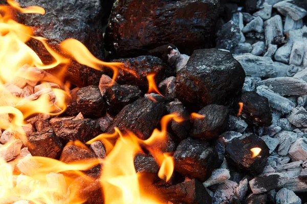 Burning Charcoal Black Background Close — Stock Photo, Image