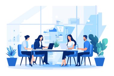 Ofis çalışanlarının düz stil çizimi, iş ekibi