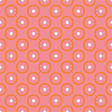 Tile vector pattern with white and orange dots on pink background
