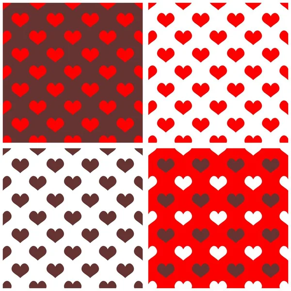 Tile Cute Vector Pattern Set Hand Drawn Hearts Red Brown — Stockvektor