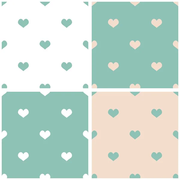 Tile Pastel Hearts Vector Background Set Full Love White Mint — Stock Vector