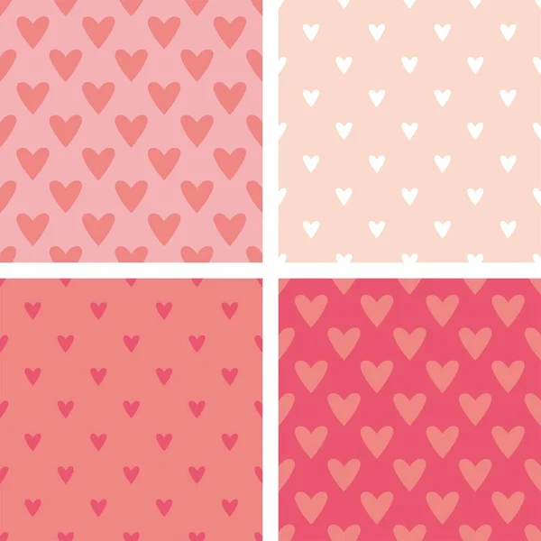 Tile Cute Vector Pattern Set Hand Drawn Hearts Pink Pastel — Stock Vector