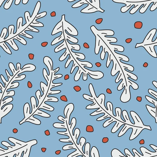 Seamless Blue White Red Vector Pattern Leaves Tile Background Merry — Archivo Imágenes Vectoriales