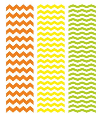 Tile chevron cute vector pattern set with red, green, yellow and orange zig zag on white background