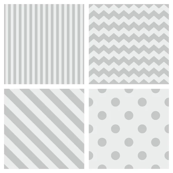 Tile Set Stripes Zig Zag Polka Dots Grey Vector Pattern — Stock Vector