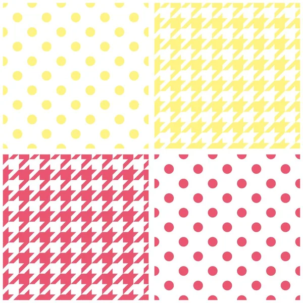 Pink Yellow White Tile Vector Background Set Houndstooth Polka Dots — Stock Vector
